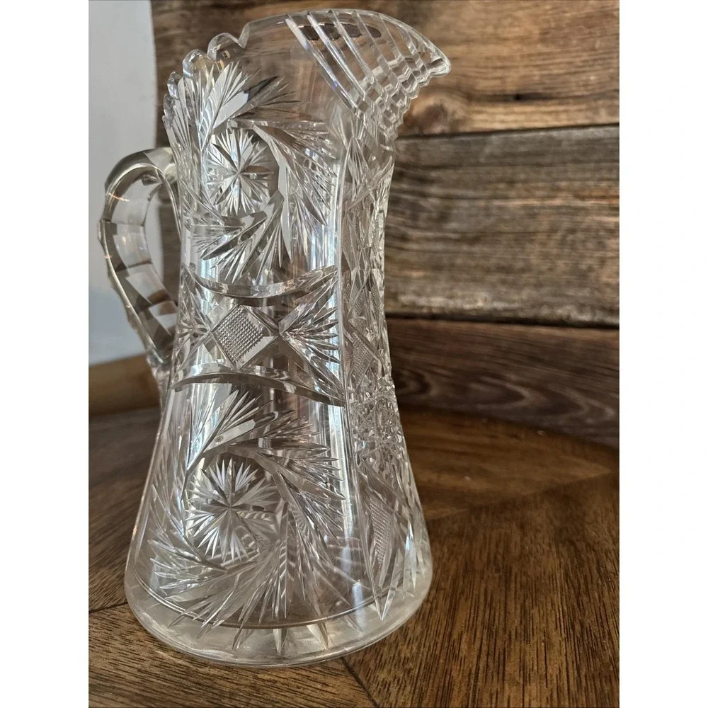 Antique American Brilliant Crystal Water Pitcher Pinwheel and Star of David Cuts